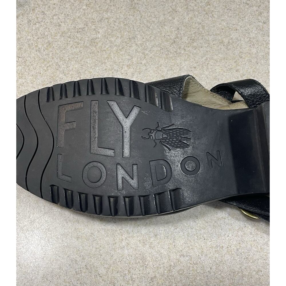Fly London Peep Toe Sandals Shoes Adjustable Black Leather Women’s Size 42/US 11 - Picture 8 of 12